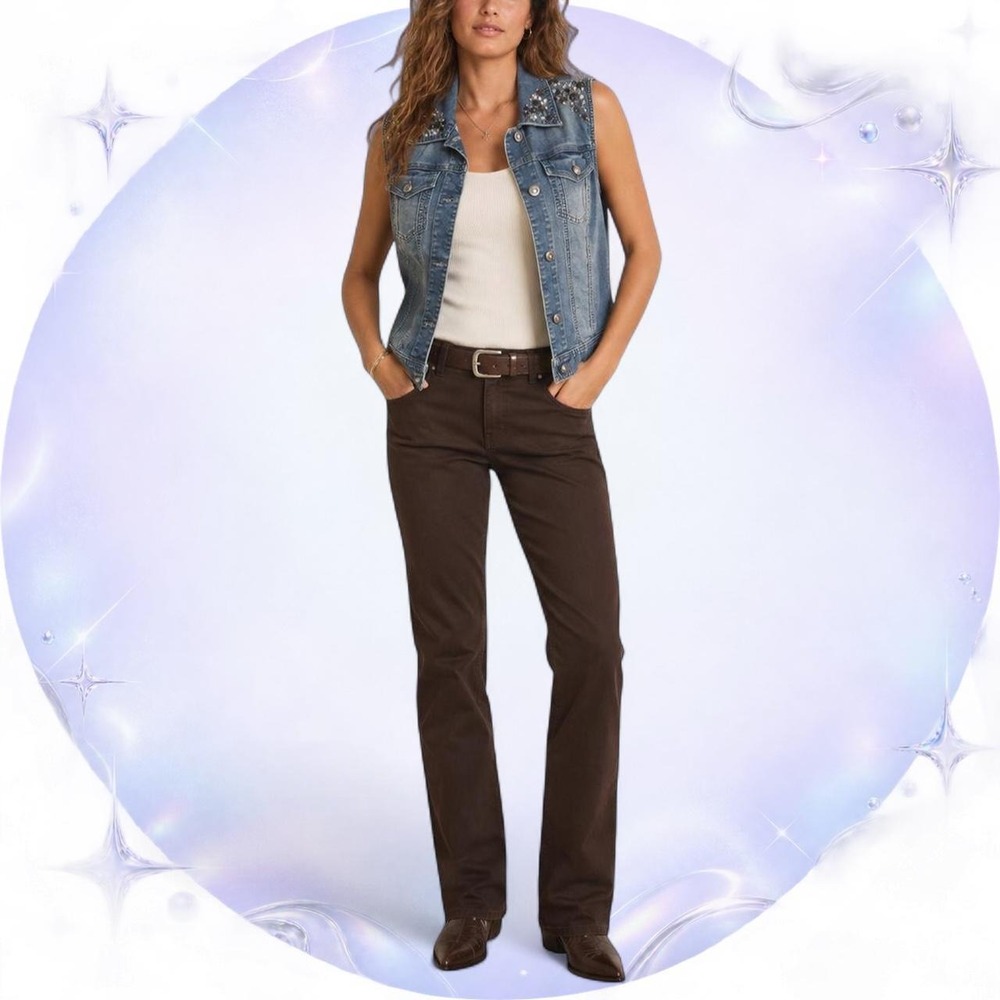 Chicos Platinum Rhinestone Embellished Denim Vest Blue Medium Wash Size 1